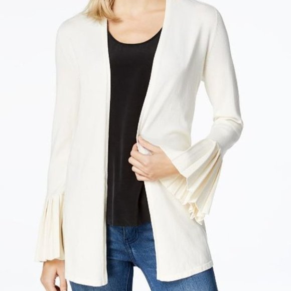 Charter Club Sweaters - Charter Club Petite Pleated-Sleeve Cardigan Beige PL